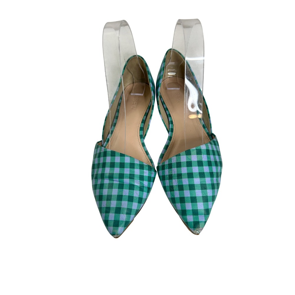 J.Crew Gingham D'Orsay‎ Pointed Toe Flats Green Blue Size 6